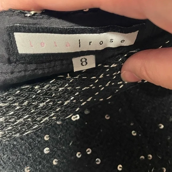 Lela Rose pencil skirt black sequin wool silk blend lined size 8 career event - Picture 3 of 5